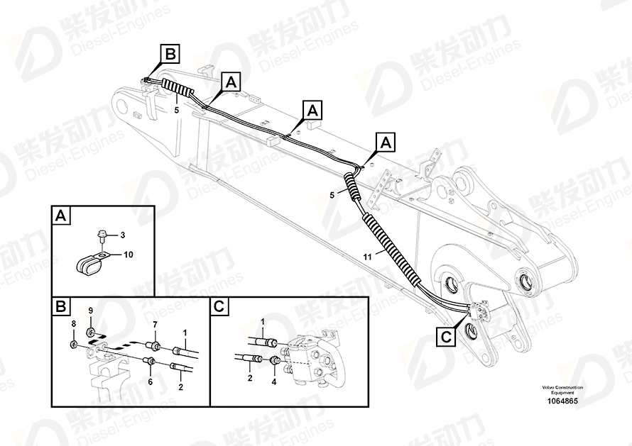 VOLVO Hose assembly 938232 Drawing VOLVO Hose assembly 938232 Drawing