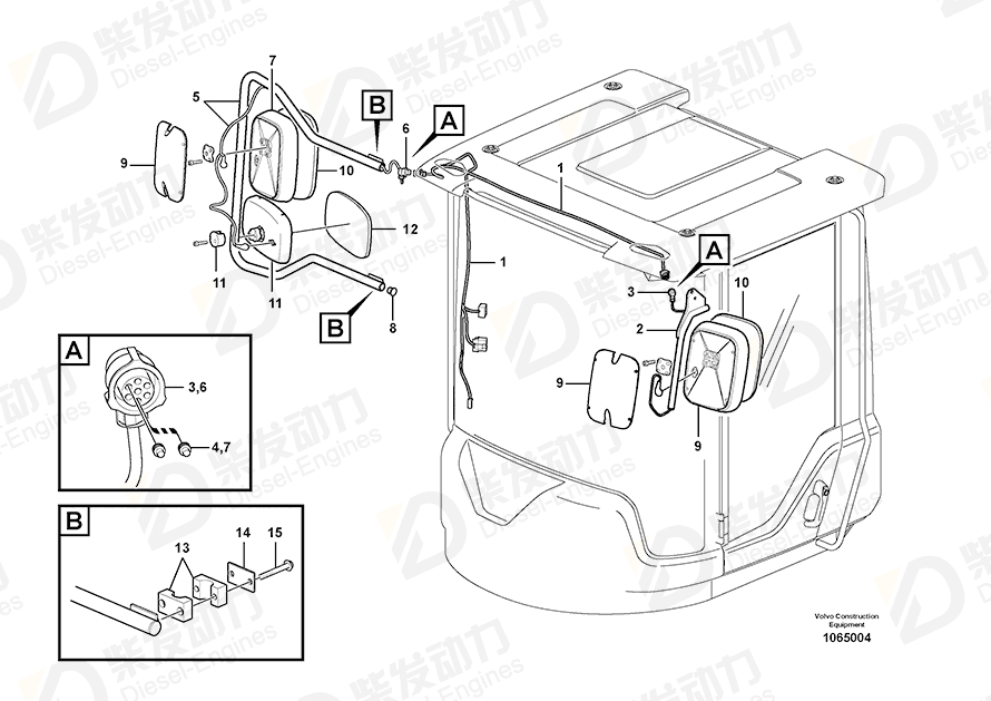 VOLVO Mirror glass 15195813 Drawing