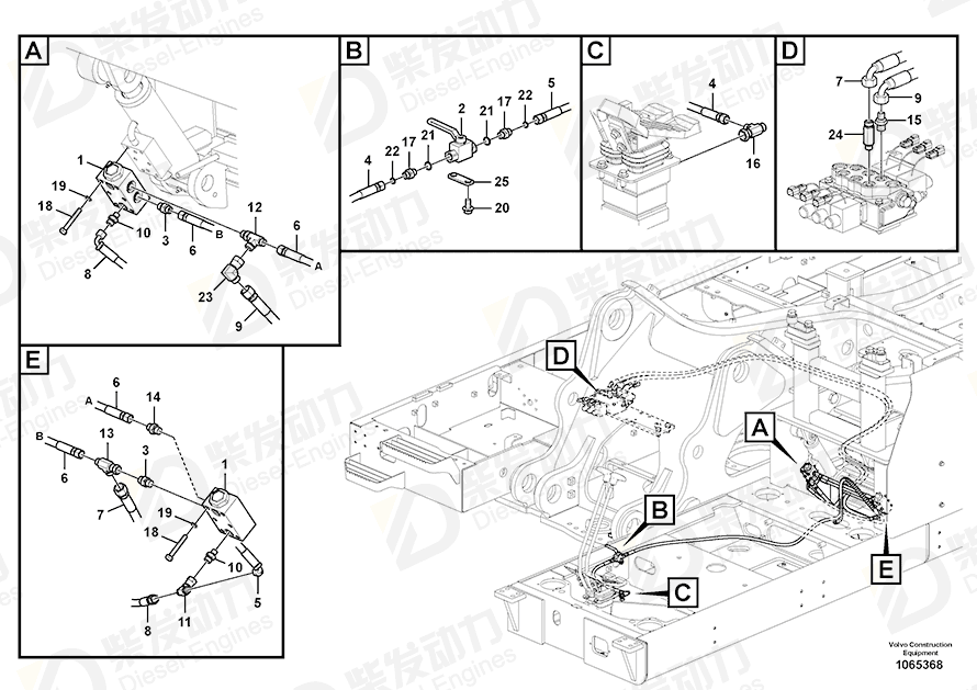 VOLVO Hose assembly 936822 Drawing VOLVO Hose assembly 936822 Drawing