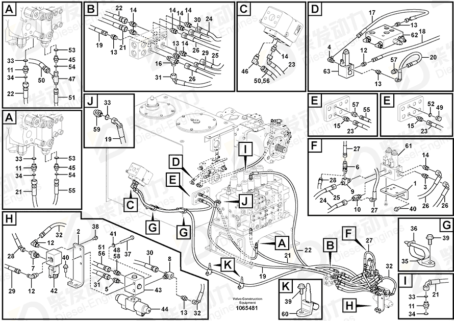 VOLVO Hose assembly 936774 Drawing VOLVO Hose assembly 936774 Drawing