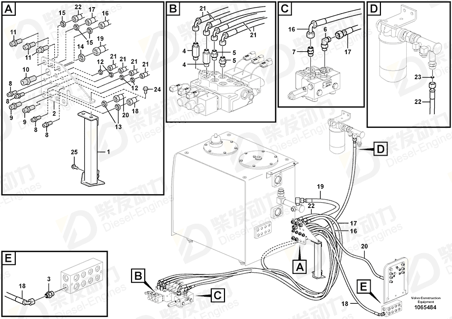 VOLVO Hose assembly 15042389 Drawing VOLVO Hose assembly 15042389 Drawing