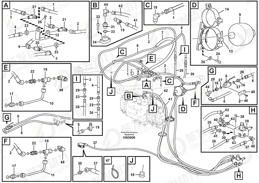 VOLVO Hose assembly 936809 Drawing VOLVO Hose assembly 936809 Drawing