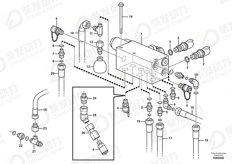 VOLVO Hose assembly 936536 Drawing VOLVO Hose assembly 936536 Drawing