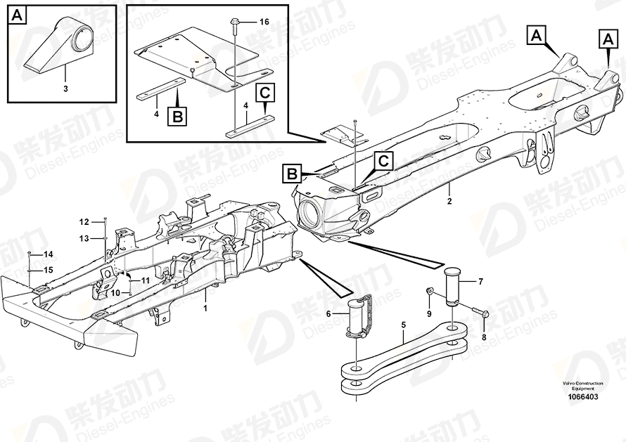 VOLVO Rear frame 16860039 Drawing VOLVO Rear frame 16860039 Drawing