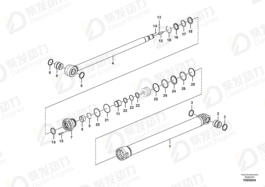 VOLVO Dipper arm cylinder 14606236 Drawing VOLVO Dipper arm cylinder 14606236 Drawing