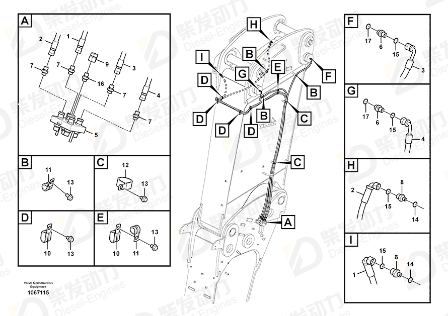 VOLVO Hose assembly 15800376 Drawing VOLVO Hose assembly 15800376 Drawing