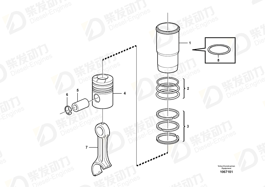 VOLVO Cylinder liner kit 21209650 Drawing