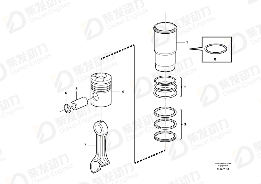 VOLVO Cylinder liner kit 21209650 Drawing VOLVO Cylinder liner kit 21209650 Drawing