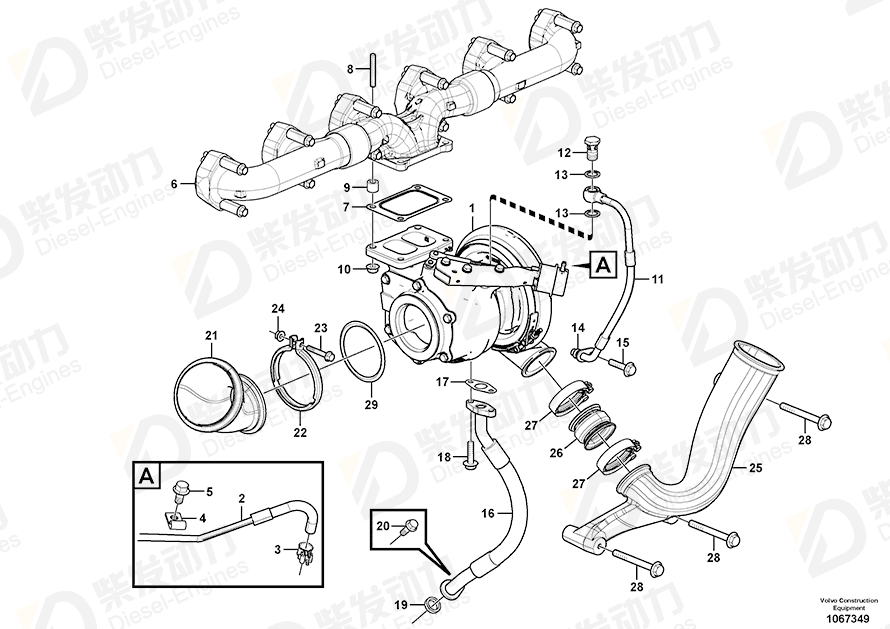 VOLVO Oil return pipe 15183075 Drawing