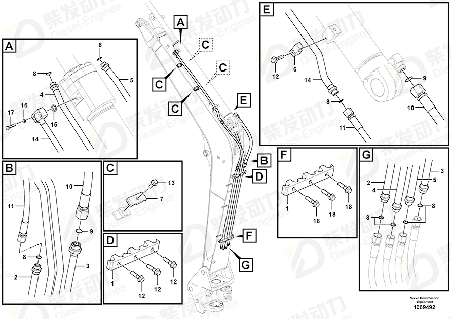 VOLVO Hose assembly 937059 Drawing VOLVO Hose assembly 937059 Drawing