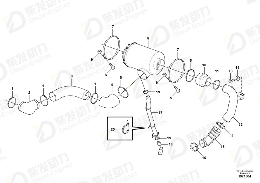 VOLVO Hose clamp 16831829 Drawing VOLVO Hose clamp 16831829 Drawing