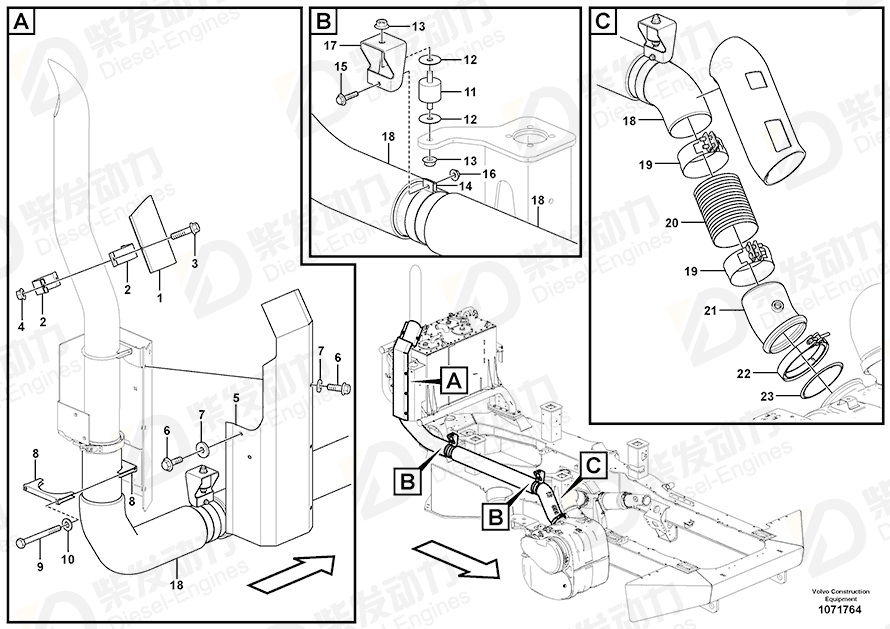 VOLVO Exhaust hose 20442245 Drawing VOLVO Exhaust hose 20442245 Drawing