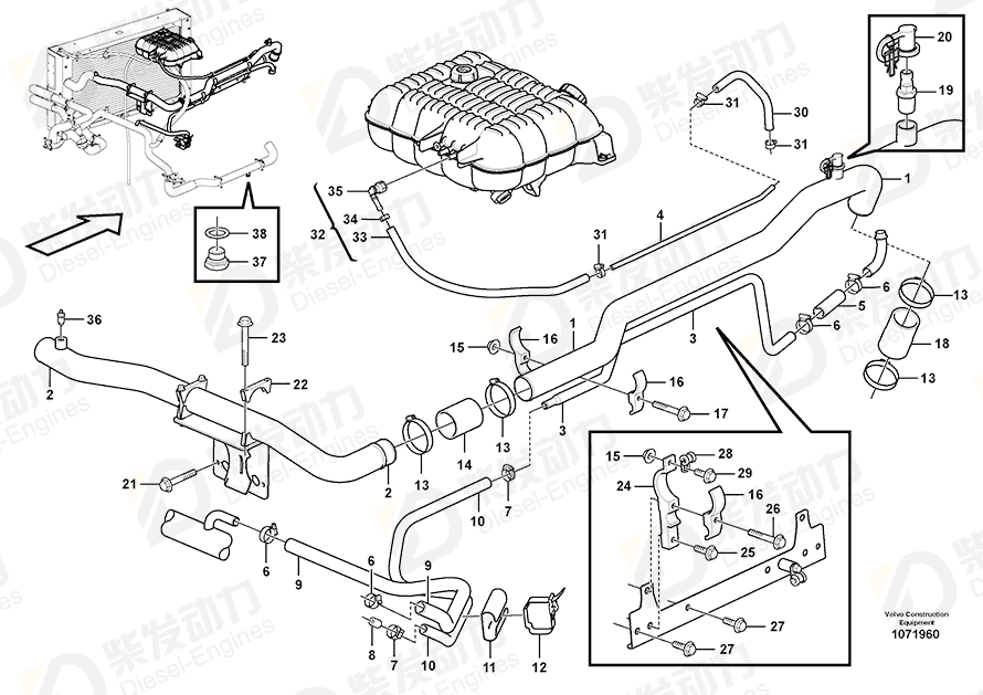 VOLVO Water pipe 16838154 Drawing VOLVO Water pipe 16838154 Drawing