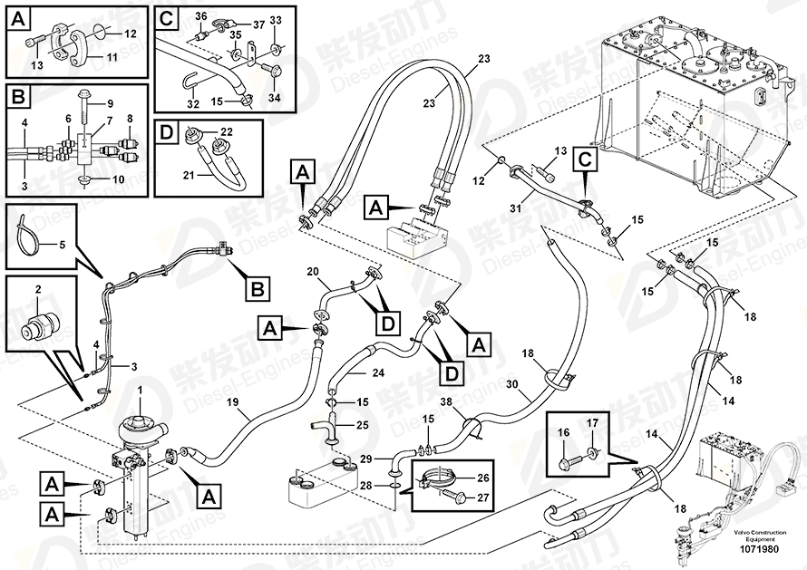 VOLVO Hose assembly 11198371 Drawing VOLVO Hose assembly 11198371 Drawing