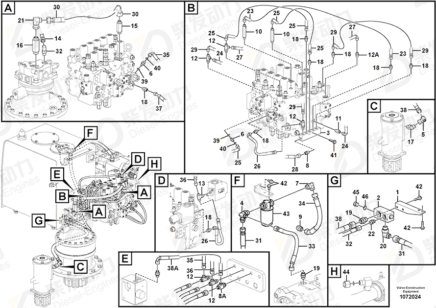 VOLVO Hose assembly 15055576 Drawing VOLVO Hose assembly 15055576 Drawing