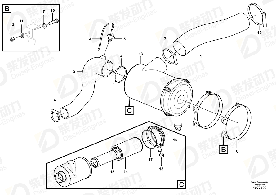 VOLVO Air filter 11110175 Drawing VOLVO Air filter 11110175 Drawing