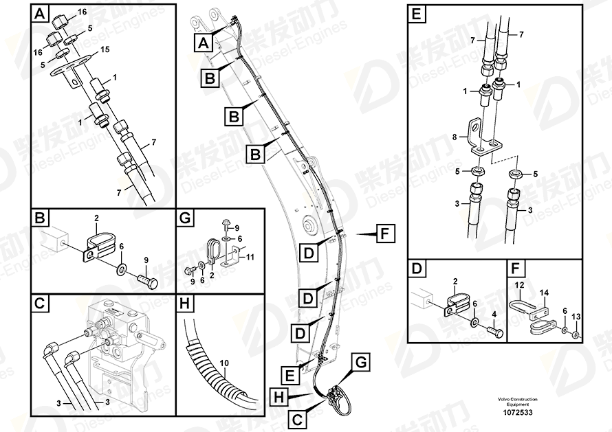 VOLVO Hose assembly 15021187 Drawing VOLVO Hose assembly 15021187 Drawing