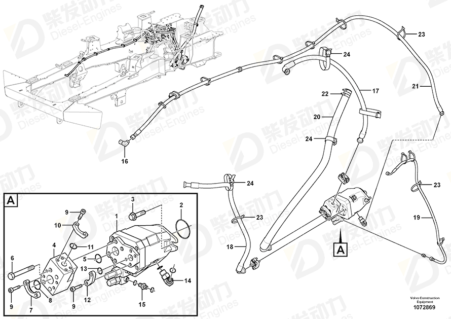 VOLVO Hose assembly 16254073 Drawing VOLVO Hose assembly 16254073 Drawing