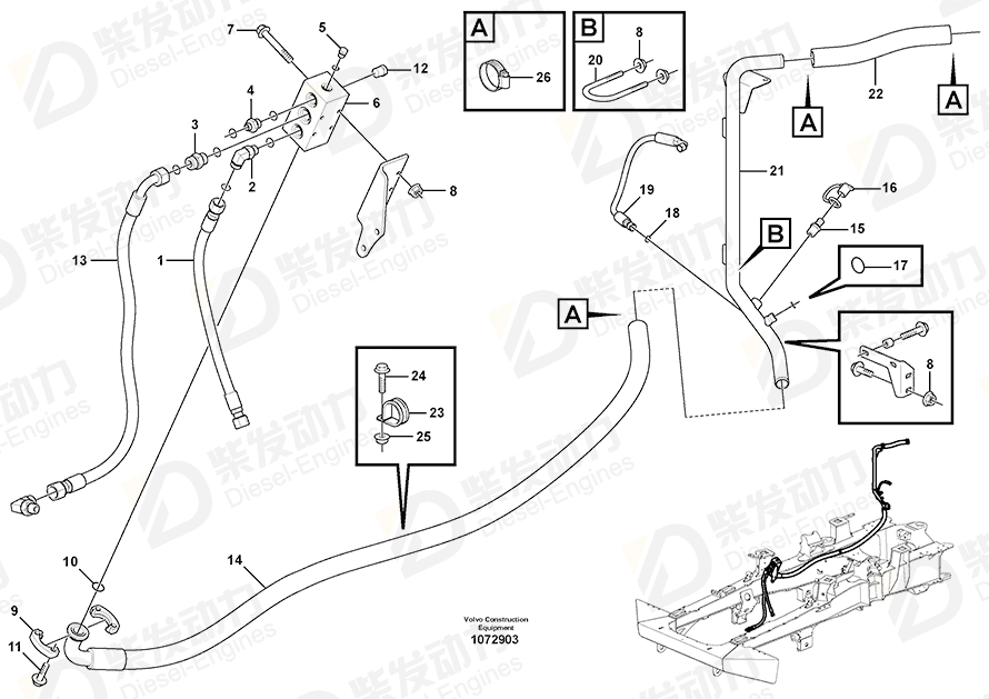 VOLVO Hose assembly 15800524 Drawing VOLVO Hose assembly 15800524 Drawing