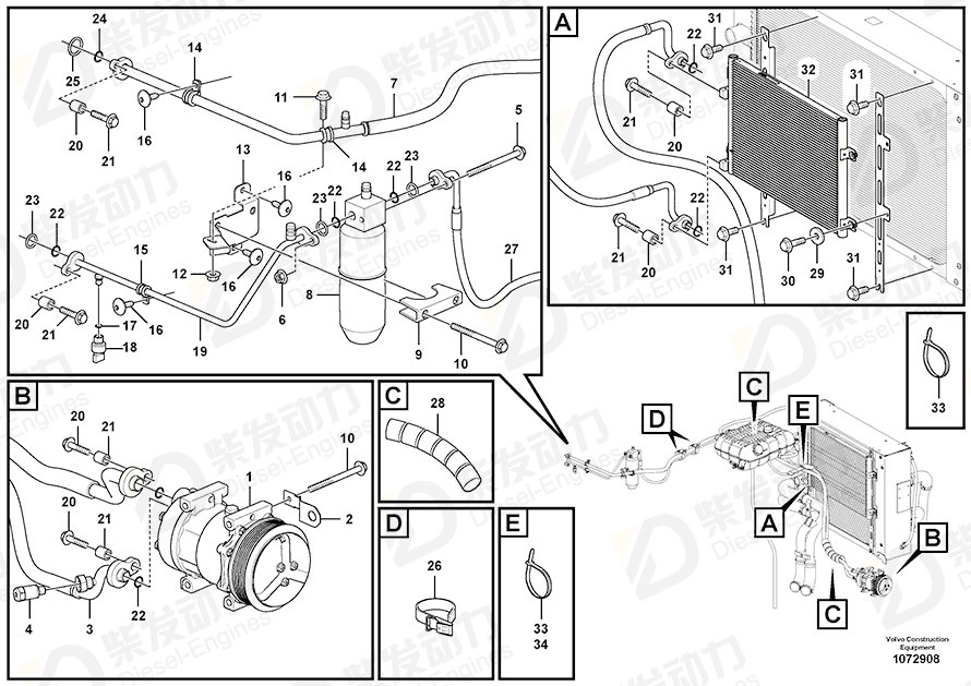 VOLVO Hose assembly 16868694 Drawing VOLVO Hose assembly 16868694 Drawing