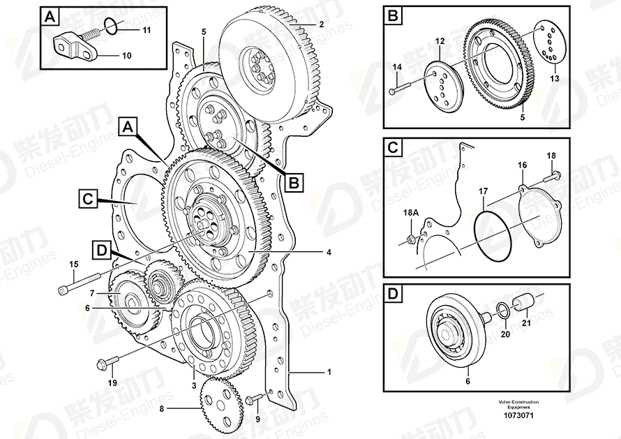 VOLVO Timing gear plate 20854044 Drawing VOLVO Timing gear plate 20854044 Drawing