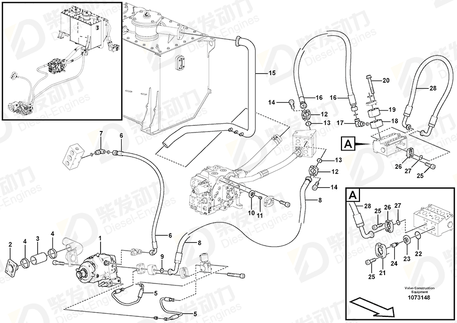 VOLVO Hose assembly 17407214 Drawing
