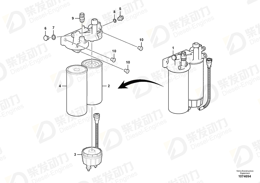 VOLVO Fuel filter housing 16683014 Drawing