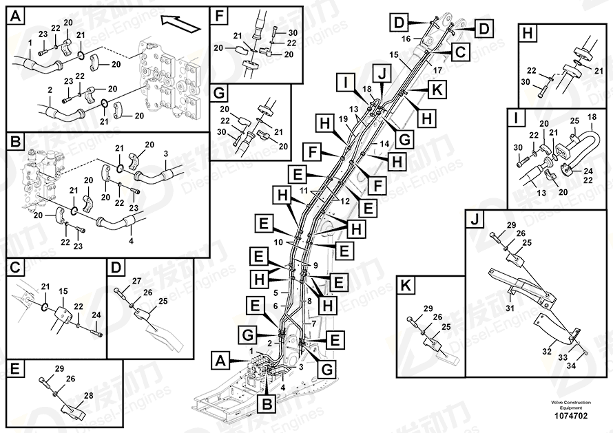 VOLVO Hose assembly 15800243 Drawing