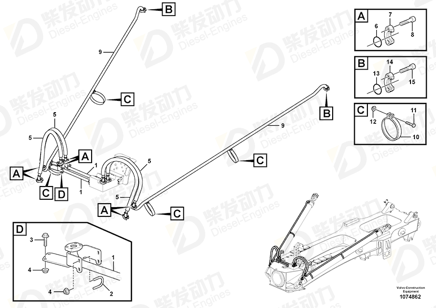 VOLVO Hose assembly 17398045 Drawing VOLVO Hose assembly 17398045 Drawing