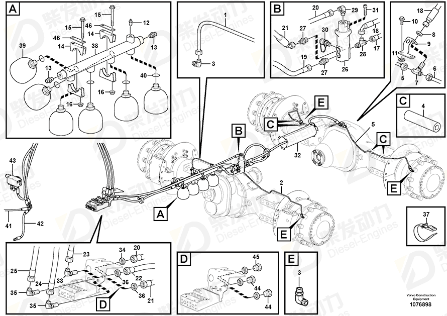 VOLVO Hydraulic hose 15162364 Drawing