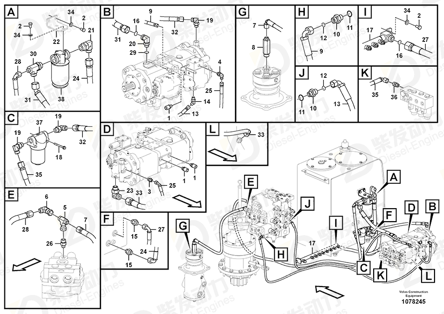 VOLVO Hose assembly 938267 Drawing VOLVO Hose assembly 938267 Drawing