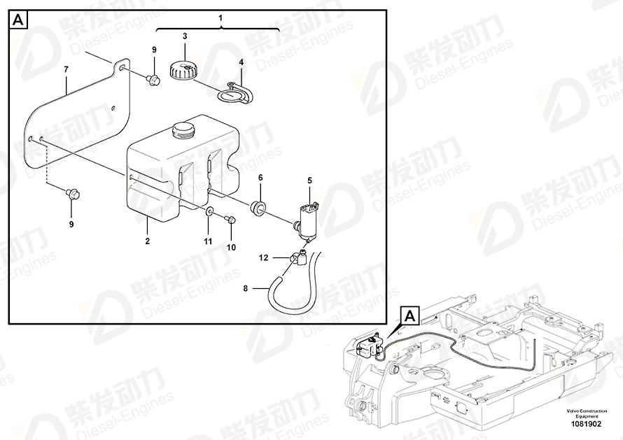 VOLVO Washer pump 14619746 Drawing VOLVO Washer pump 14619746 Drawing