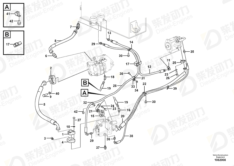 VOLVO Hose assembly 936707 Drawing VOLVO Hose assembly 936707 Drawing