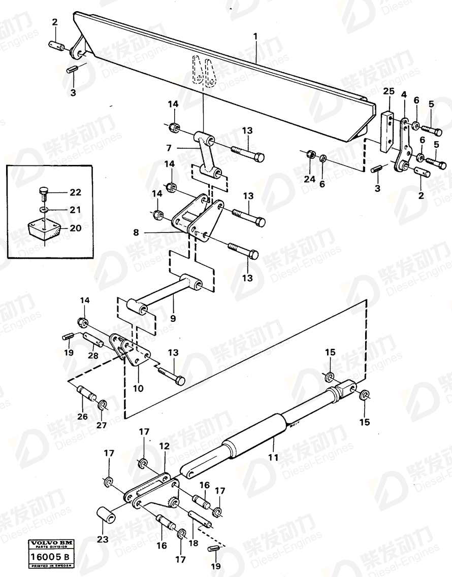 VOLVO Gas spring 11053857 Drawing VOLVO Gas spring 11053857 Drawing