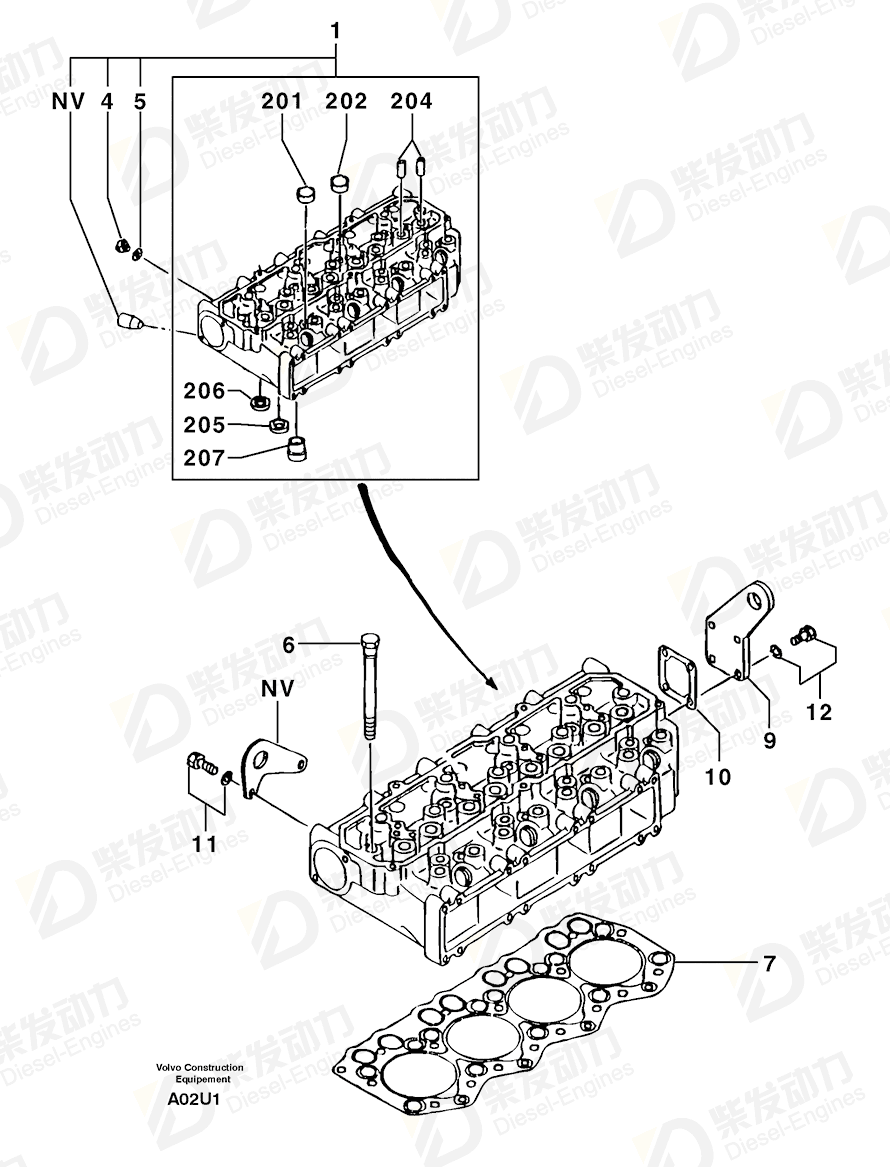 VOLVO Cylinder head 15162355 Drawing