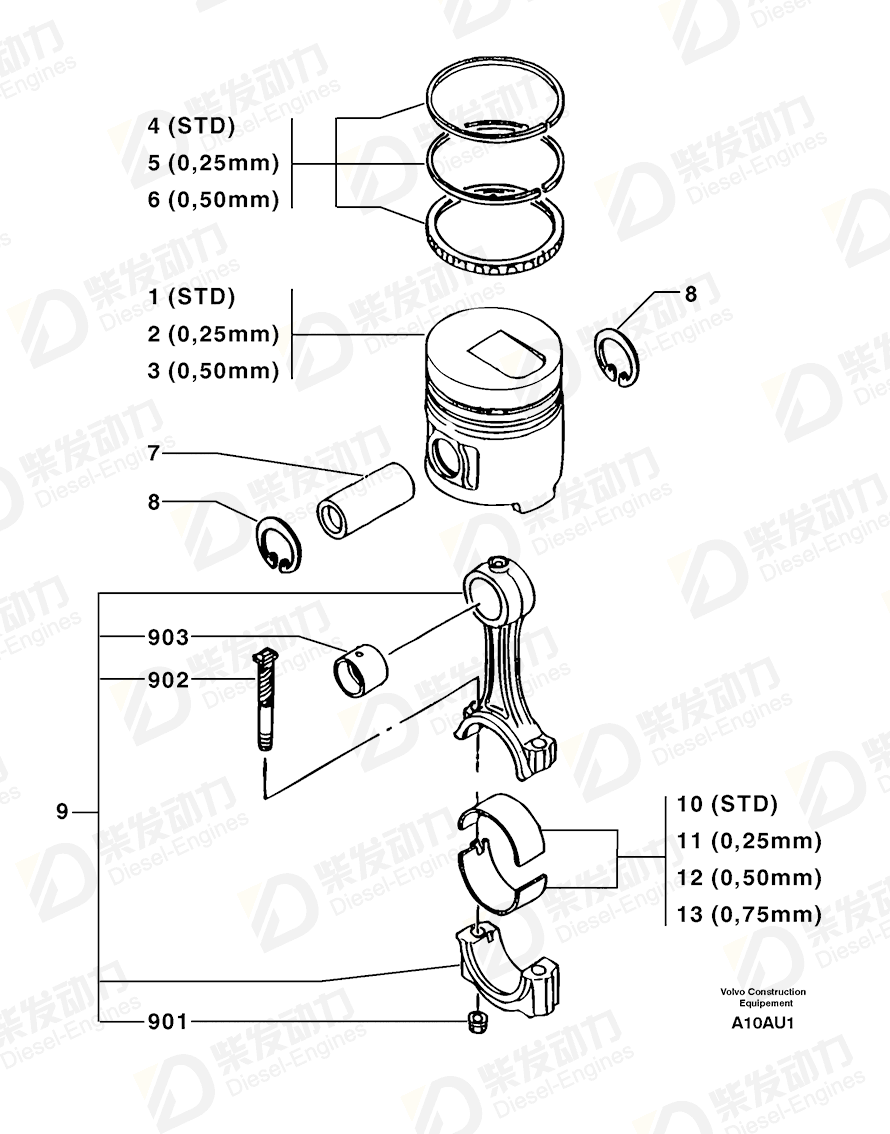 VOLVO Piston rings (kit) 7416496 Drawing