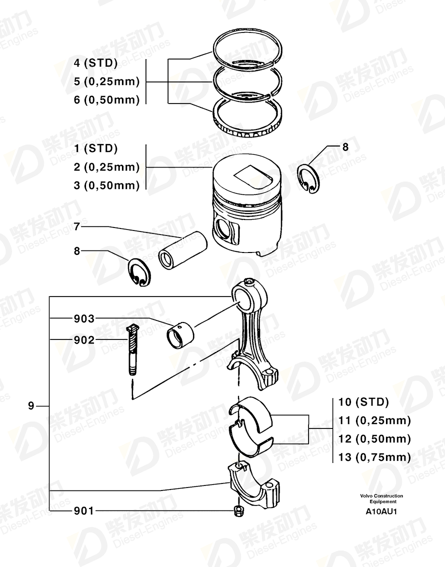 VOLVO Piston pin 7418026 Drawing