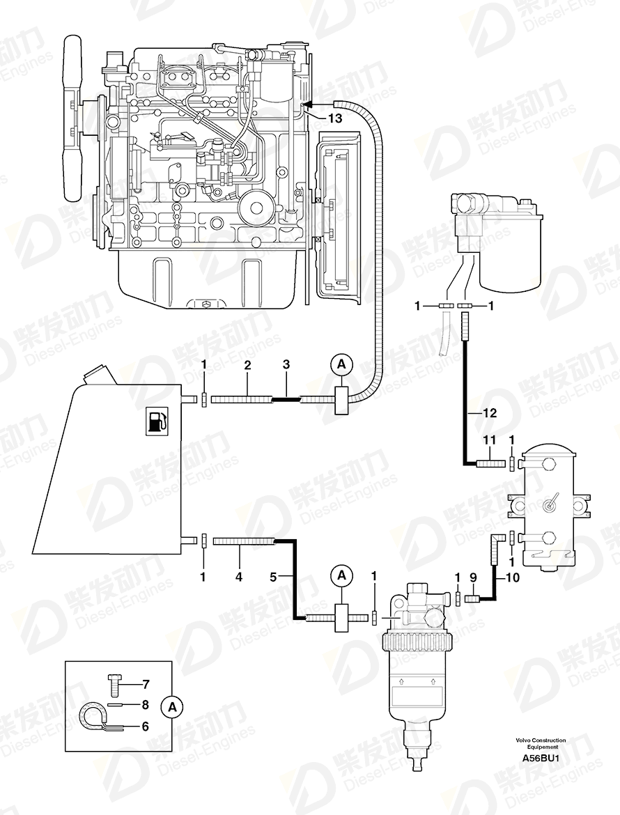 VOLVO Fuel pipe 2360045 Drawing