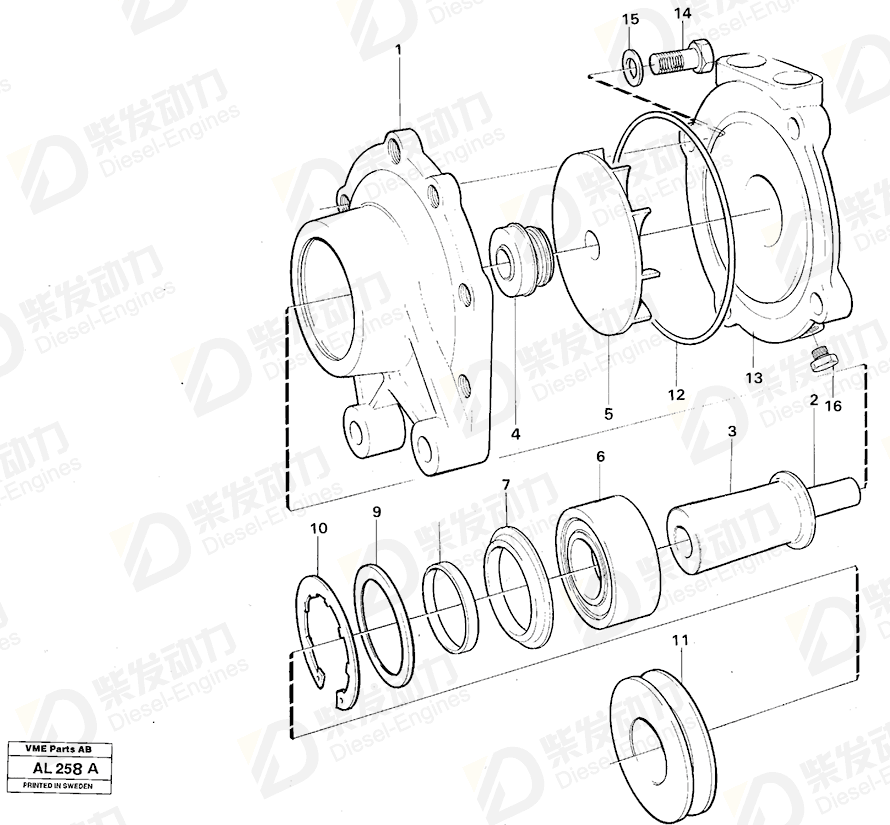 VOLVO Water pump 11030737 Drawing VOLVO Water pump 11030737 Drawing