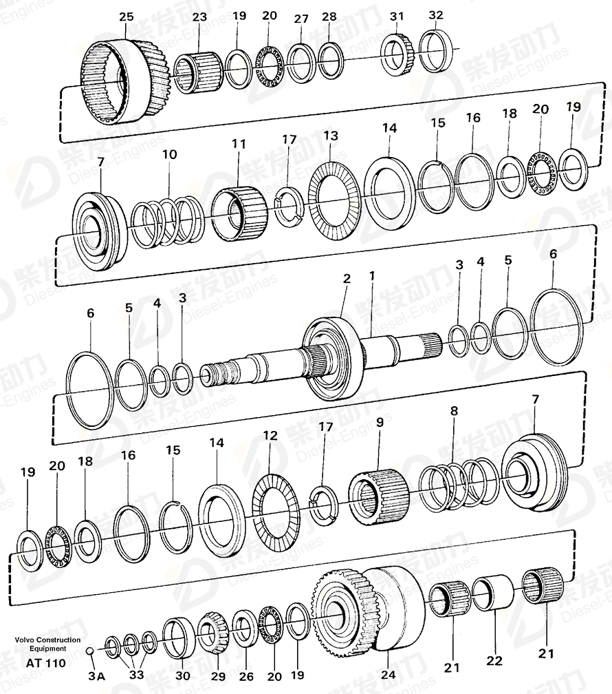 VOLVO Clutch shaft 11037128 Drawing VOLVO Clutch shaft 11037128 Drawing