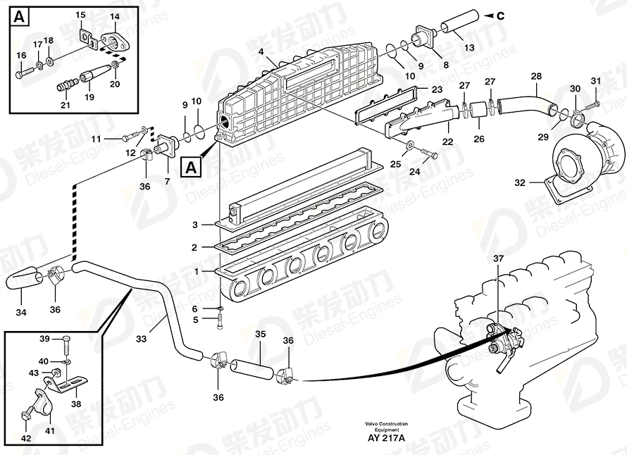 VOLVO Inlet pipe 11032229 Drawing VOLVO Inlet pipe 11032229 Drawing
