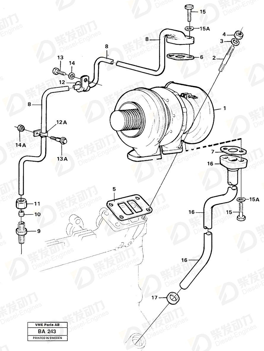 VOLVO Oil feed pipe 11030532 Drawing VOLVO Oil feed pipe 11030532 Drawing