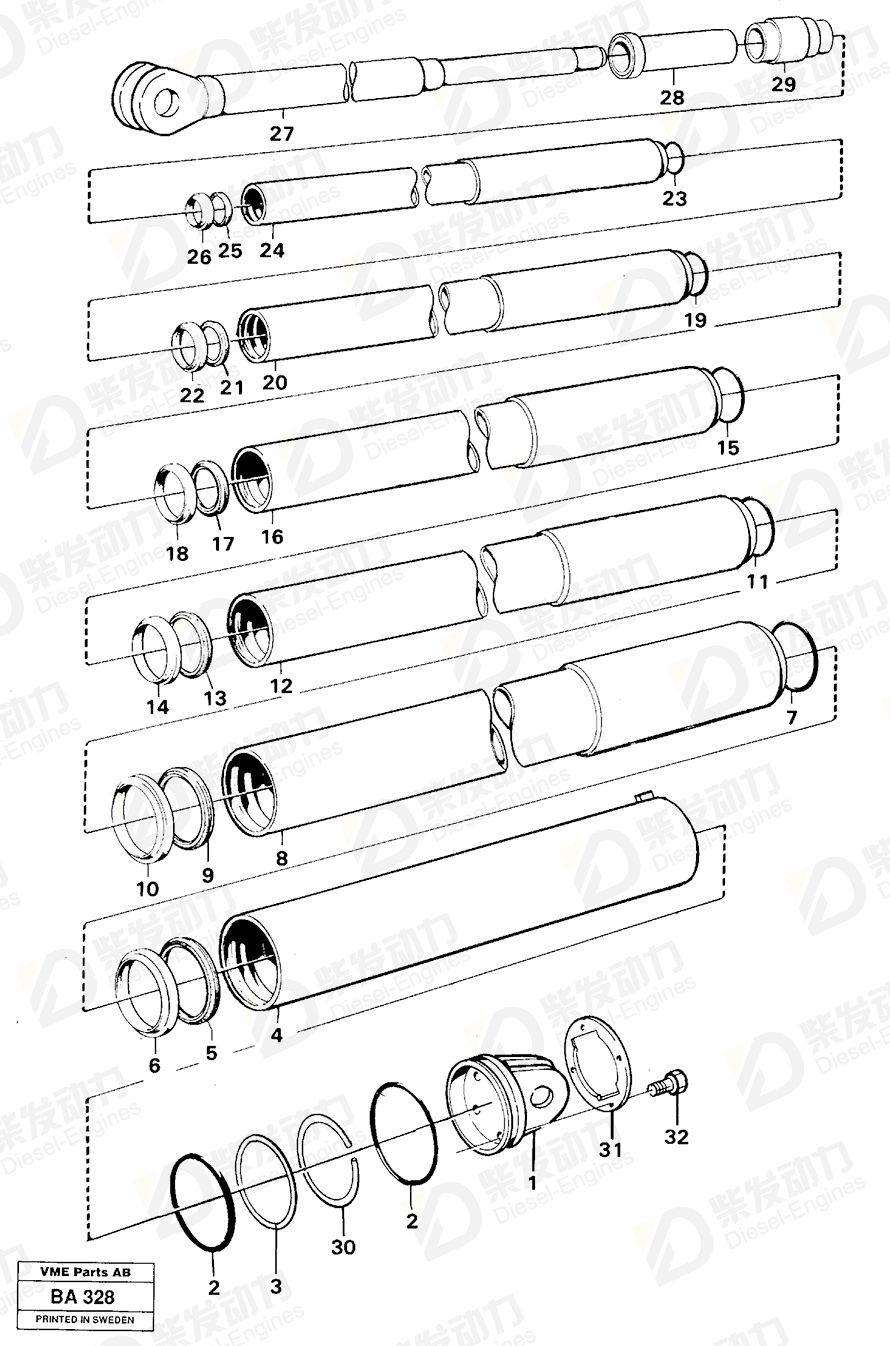 VOLVO Tilt cylinder 11053261 Drawing VOLVO Tilt cylinder 11053261 Drawing