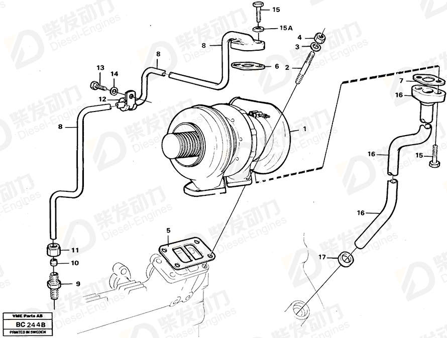 VOLVO Oil feed pipe 471624 Drawing VOLVO Oil feed pipe 471624 Drawing
