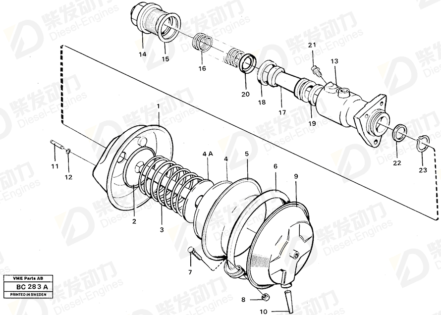 VOLVO Diaphragm cylinder 11020727 Drawing VOLVO Diaphragm cylinder 11020727 Drawing