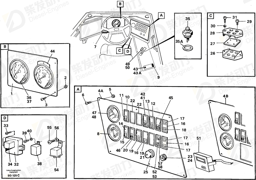 VOLVO Instrument plate 11057304 Drawing VOLVO Instrument plate 11057304 Drawing
