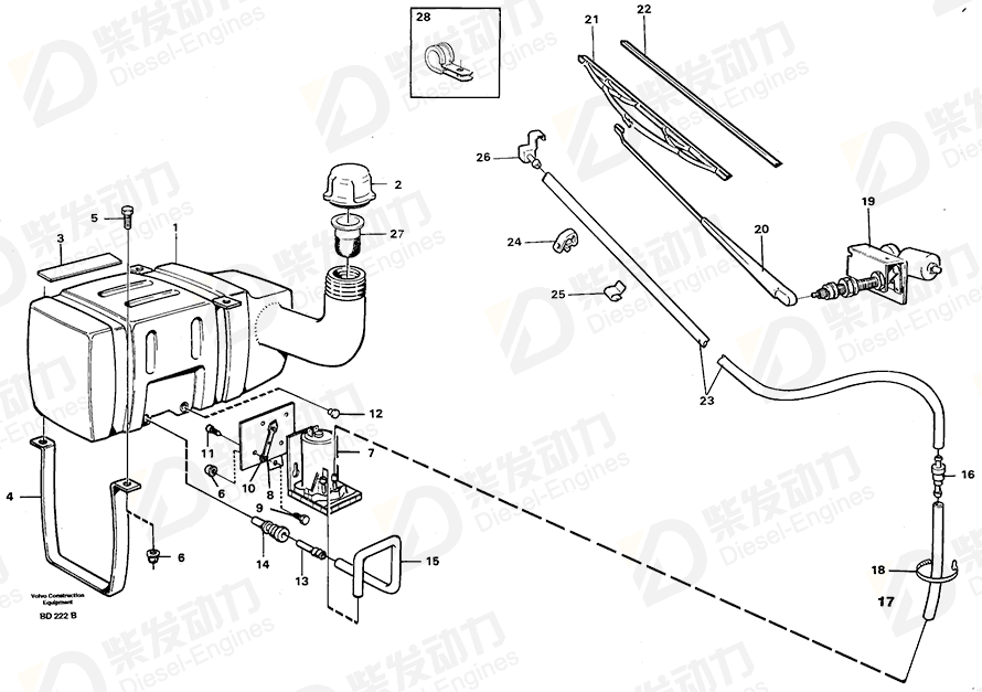 VOLVO Washer pump 1606929 Drawing VOLVO Washer pump 1606929 Drawing
