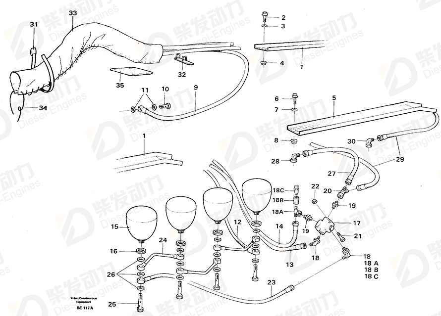 VOLVO Hose assembly 932235 Drawing VOLVO Hose assembly 932235 Drawing