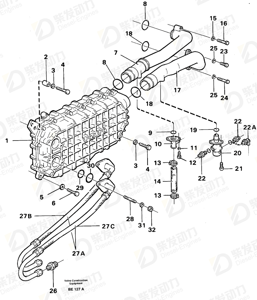 VOLVO Water pipe 1544014 Drawing