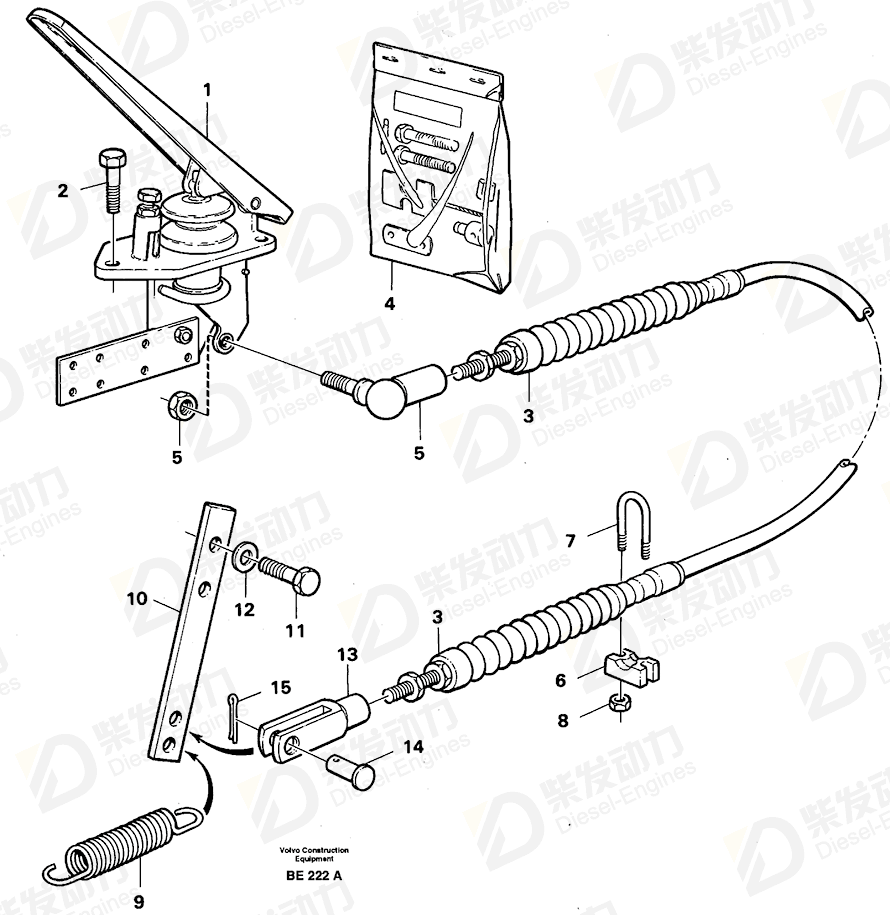 VOLVO Throttle control cable 11053925 Drawing